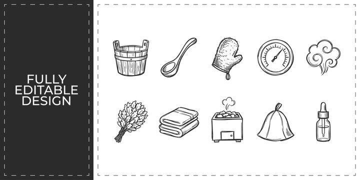 Hand drawn baking tools and kitchenware icon set featuring scales whisks and bowls for bakery shop and home cooking recipe design illustration doodle vector sketch