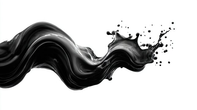 Fluid movement black liquid splash isolated on white