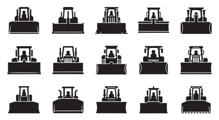 Bulldozer silhouettes collection heavy construction machinery vector art. © Tanvir