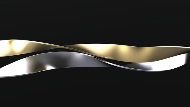 Gold and silver flowing ribbon shapes - abstract flowing shapes - 3D Illustration