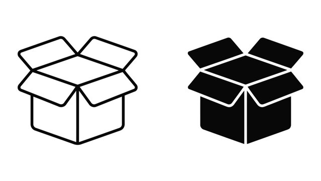 Open cardboard box shipping container icon for logistics and delivery