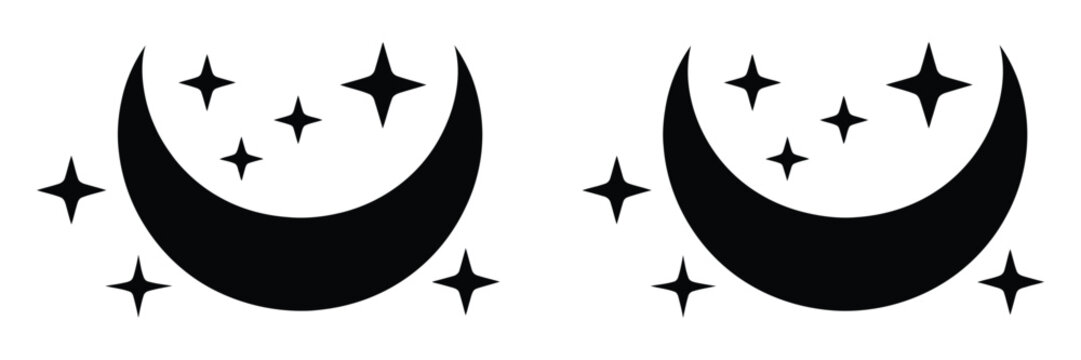 Moon Crescent Icon Set, Half Moon Filled Vector Symbols With Crescent Moon, Star And Night Sky Elements, Modern Editable Stroke Minimal Vector Illustration For Astronomy, Weather, Ramadan, Sleep