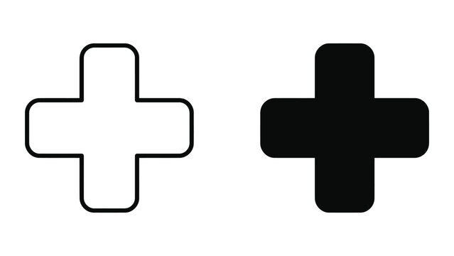 Plus sign icon set in line and solid style with mathematics increase positive
