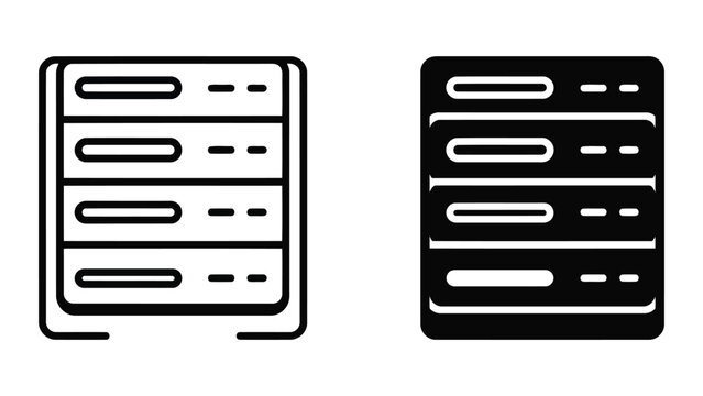 Server rack icon set for data center and network storage solutions with hardware
