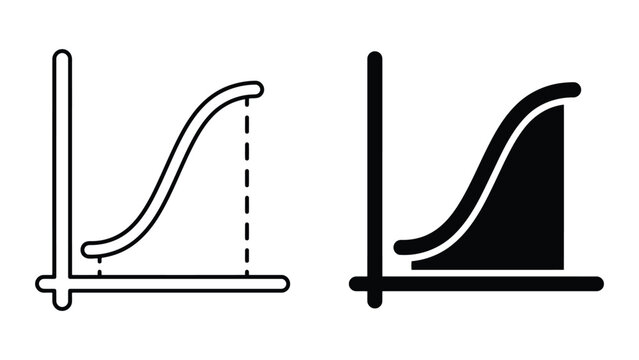 S-curve statistical graph icon set in solid and outline styles with s curve