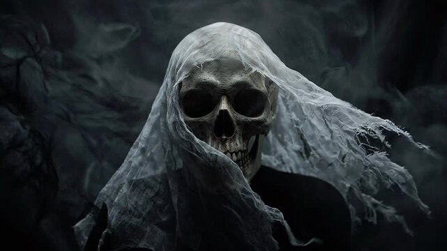 A terrifying close up portrait of a sinister vampire creature created as a high quality ai video for dark horror themes