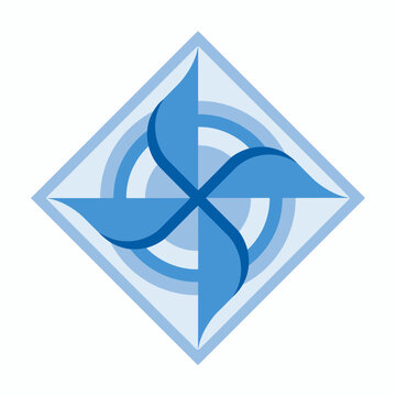 Blue abstract geometric shape with curved lines and circle  modern design element