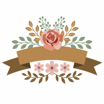 Floral arrangement with pink rose brown ribbon and leaves isolated on transparent background