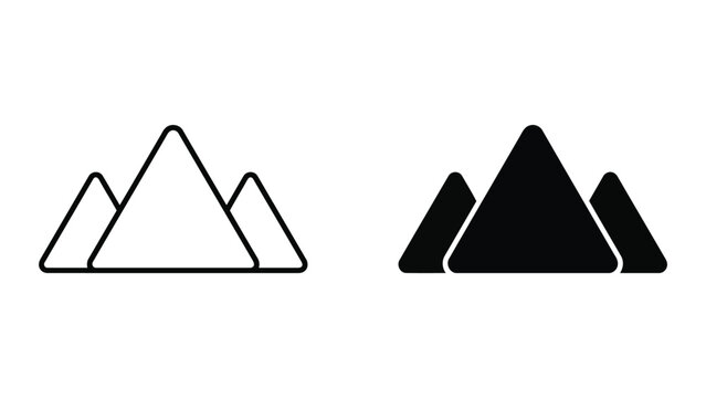 Mountain peaks icon set in solid and outline style with mountain, landscape