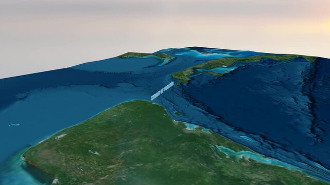 Strait of Yucatan 3D terrain map 4K Horizontal