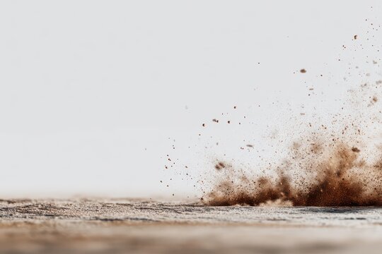 Splashing brown earth and dust particles creating an abstract motion cloud with splashing particles floating background material fragment environment abstract powerful minimalist shifting