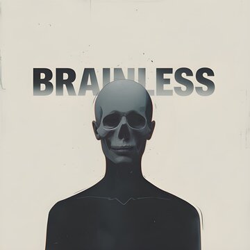 Silhouette Head with Brainless Text Overlay in Monochrome Style