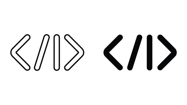 Code development programming tags icon set in line and solid style with software