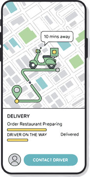 Food Delivery App Interface Tracking Driver on Smartphone Screen