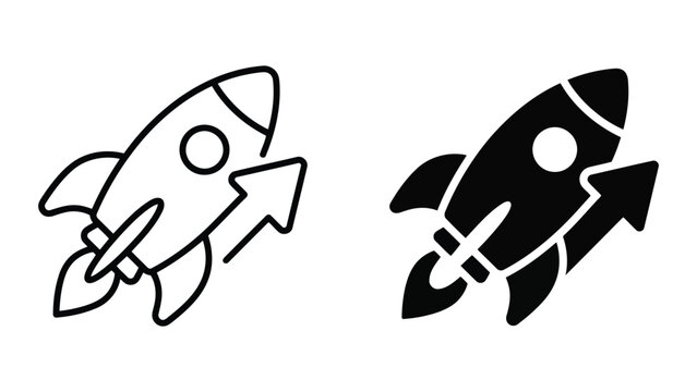 Rocket launch startup icon set with business innovation development launching