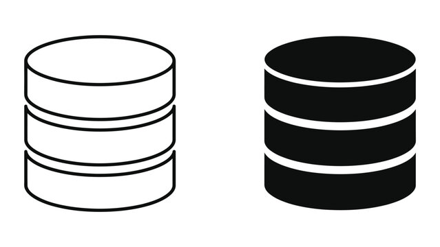 Database storage server icon set solid and outline with database, technology
