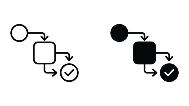Workflow process flowchart icon set with checkmark completion status, workflow