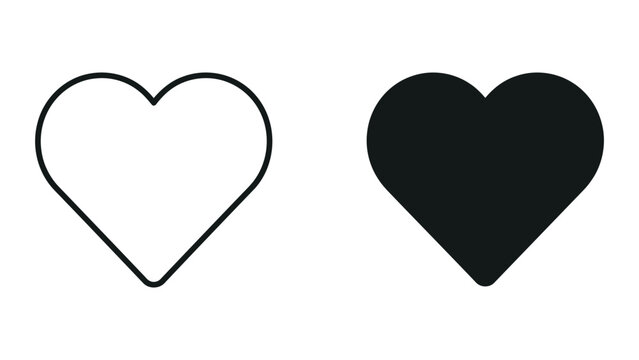 Heart symbol icons set for love and social media engagement with valentines
