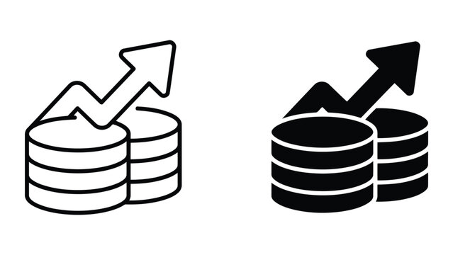 Growing coin stack financial profit icon set with investment business increase