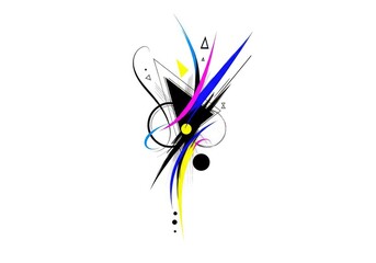 Obraz premium Minimalistic tattoo design template showcasing fluid abstract lines, geometric shapes, and bold ink strokes on a clean white background, white, contemporary, sharp