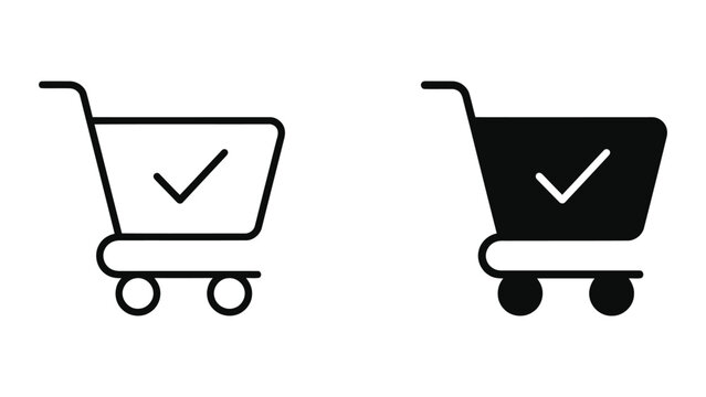 Shopping cart checkout success icon set with e commerce shopping checkout