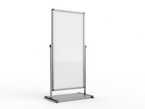 Modern glass room divider with metal frame standing on a white surface.