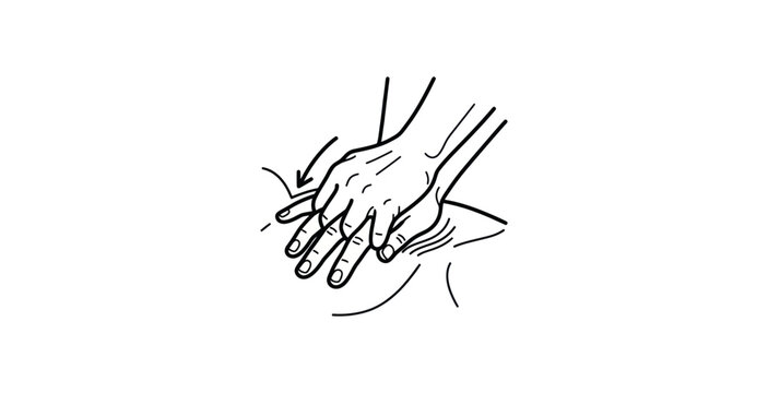 CPR Chest Compressions Line Art Vector