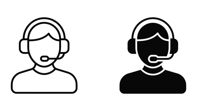 Customer support representative headset icon set with customer, operator