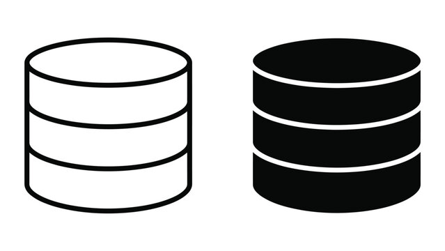 Database server stack icon in outline and solid styles with database, technology