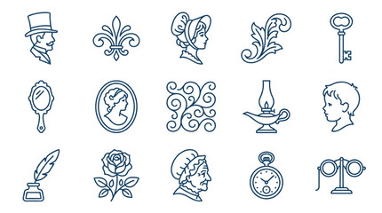 Vintage Line Art Icons Collection of Antique Objects. © Siti