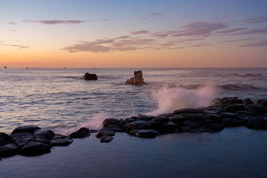 Wave Crashing on Basalt Shore