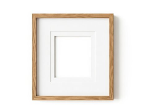 Minimalist wooden frame with a white matte background and a smaller inner frame.