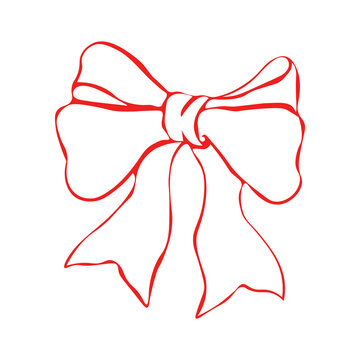 Hand drawn red doodle gift bow sketch vector illustration outline for holiday present decoration