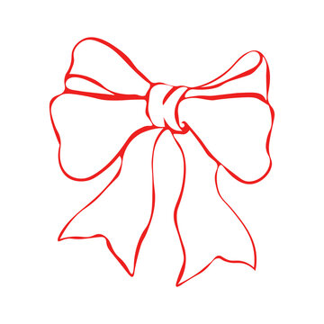 Hand drawn red doodle gift bow sketch vector illustration outline for holiday present decoration