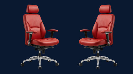 Obraz premium Red Leather Office Chairs Pair on Dark Blue Background