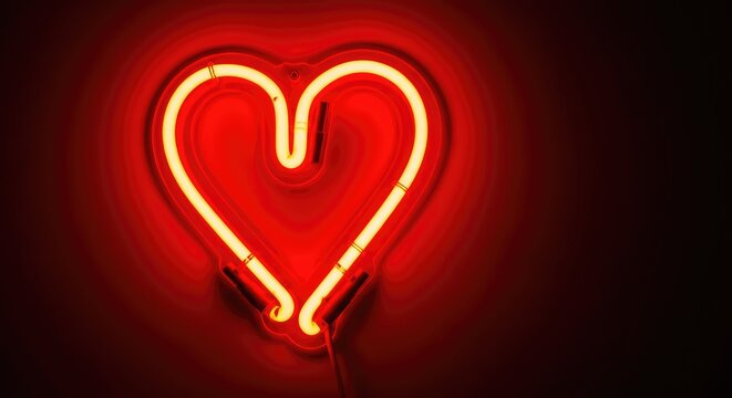 Vibrant red neon light pulses like a rhythmic heartbeat, glowing with deep emotion and energy during a dynamic digital event celebration, radiance, line, vibrant