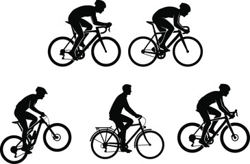 Obraz premium Cyclist Silhouette Collection with Road Racing Mountain and City Bicycle Rider Vector Set