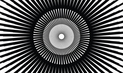 Fototapeta premium Hypnotic Geometric Sunburst Tunnel Background, Optical Illusion Design, Psychedelic Trance Party Poster, Cosmic Wormhole Graphic, Comic Book Action Accent, and Dynamic Radial Ray Vector