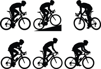Obraz premium Road Cyclist Silhouette Collection with Racing Climbing and Endurance Bicycle Rider Vector Set
