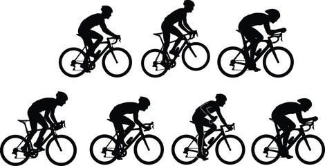Fototapeta premium Road Cyclist Silhouette Collection with Racing Sprint and Time Trial Bicycle Rider Vector Set