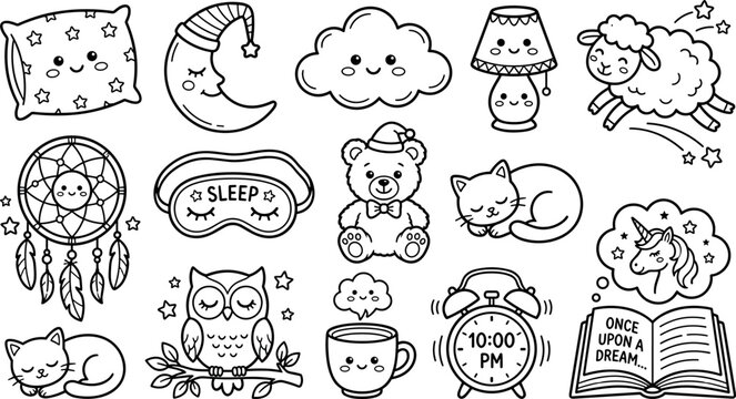 Scandinavian nursery moon vector illustration with abstract sweet dreams cloud emblem and nordic baby stars graphic