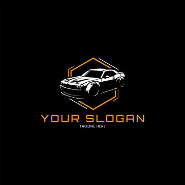 Modern Muscle Car Garage Logo with Hexagon Frame Vector Design for Automotive Branding