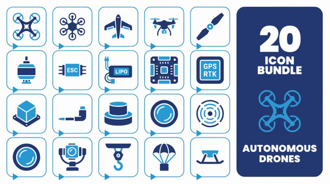 Autonomous Drones Iconography - A Comprehensive 20-Element Vector