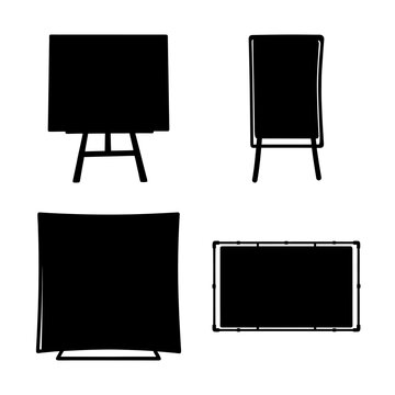 Modern tv on different stylish stands setup - Four sleek TV setups displayed with various stylish stands in a clean, minimalist design layout.