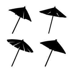 Four black open umbrellas standing upright - Minimalist vector illustration of four black umbrellas in open position standing upright, ideal for commercial use. © MST
