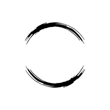 Abstract black brushstroke arcs forming an incomplete circular frame on a white background, depicting a grunge artistic element.
