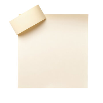 Square yellow sticky note with a rolled up piece of tape paper isolated on a transparent background