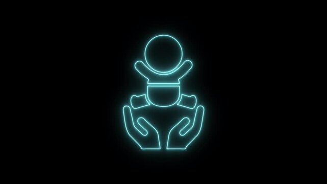 Baby care , toddler or infant care flat neon icon 4K video animation	