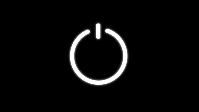 Neon power on off button icon animation. Power switch and button icon on black background 