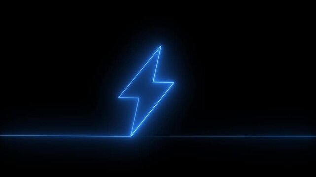 Glowing neon charging icon on black background .Battery charging animation.4k